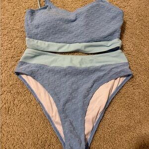 BLUE FLORAL HIGH WAISTED BIKINI